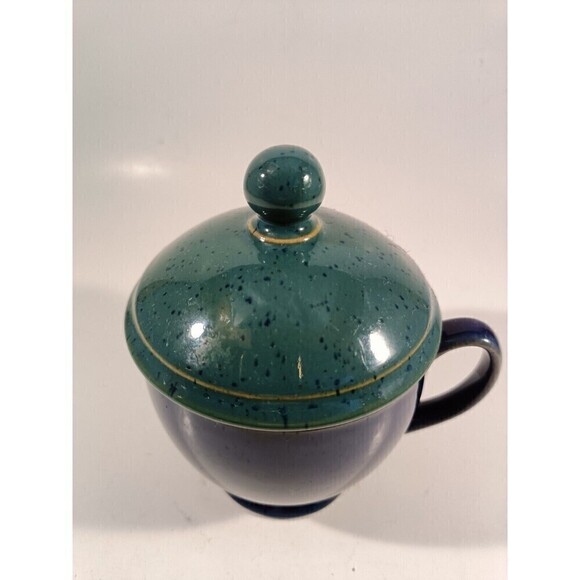 Denby Langley HARLEQUIN Sugar Bowl Compote With Handle Blue Green Speckled Lid - Picture 3 of 6